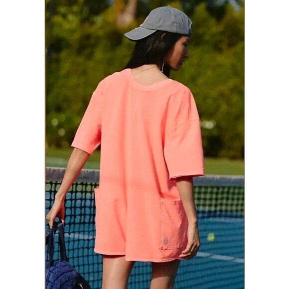 NWOT Free People Movement Hot Shot Tee Romper Neon Coral Small Oversize - Picture 2 of 9